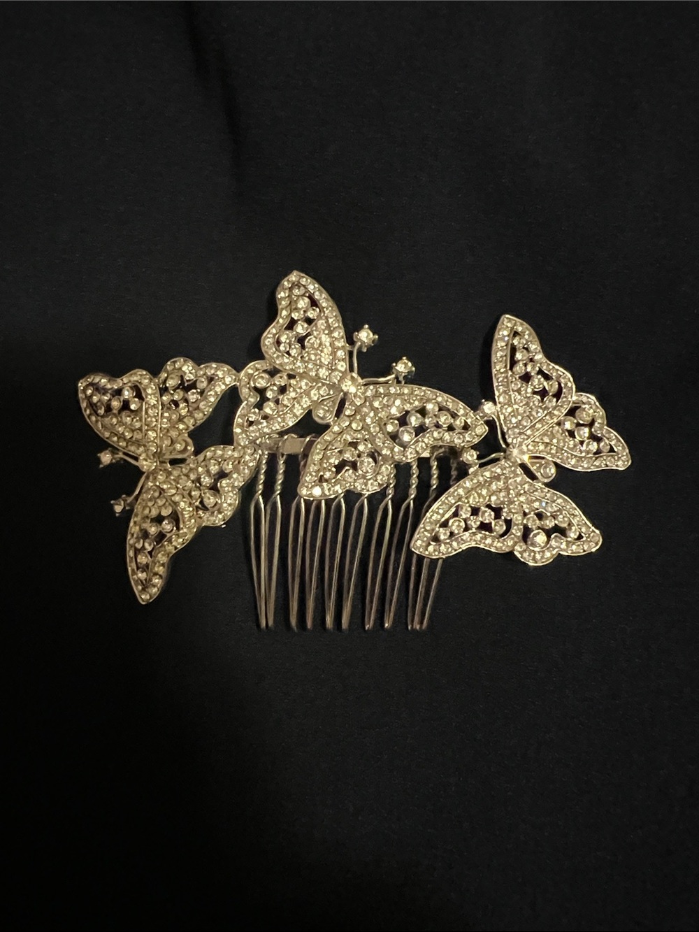 Rhinestone and Silver Butterfly Hair Comb